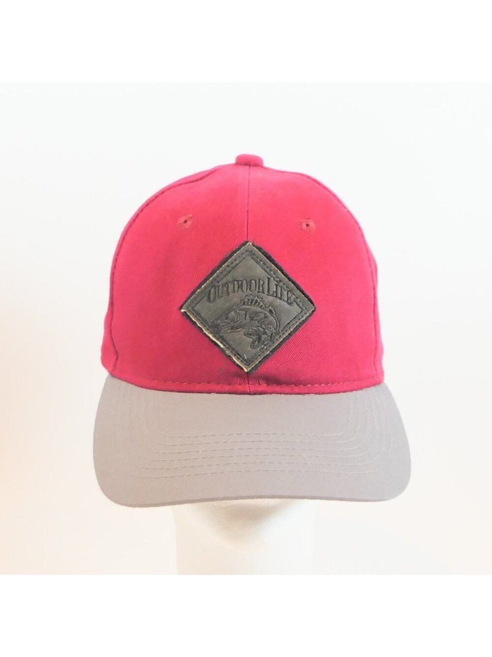 Outdoor Life Embroidered Leather Patch Logo Bass Fishing Red Snapback Hat Cap
